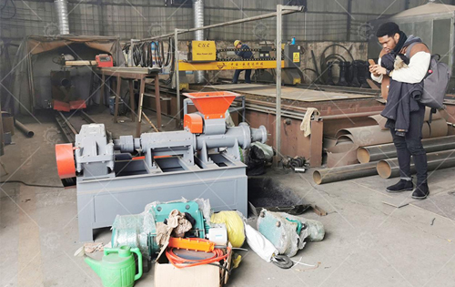 South America customer sent representative to inspect our charcoal extruder machine